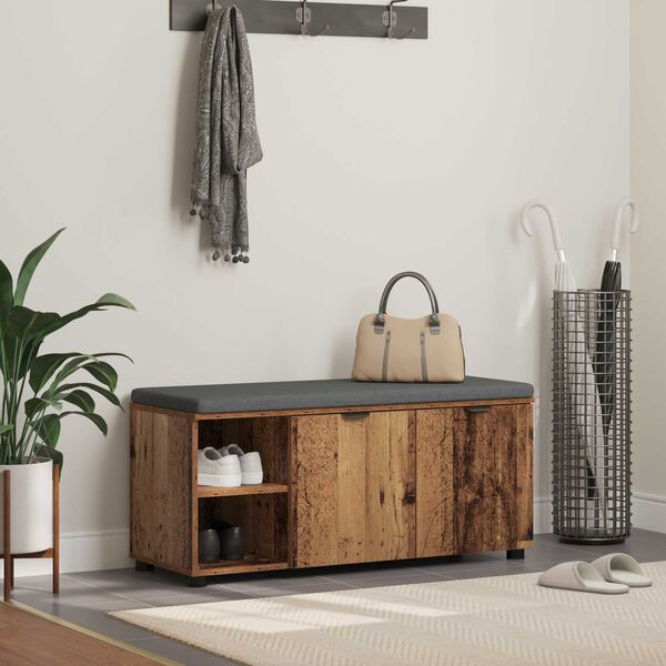 vidaXL Gangbenk med pute Ensfarget Gammelt tre 100 x 38 x 46 cm