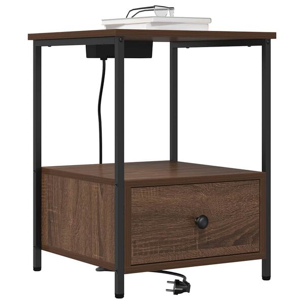 vidaXL Nattbordskap med skuff Brun Eik 42 x 41 x 56 cm Konstruert tre