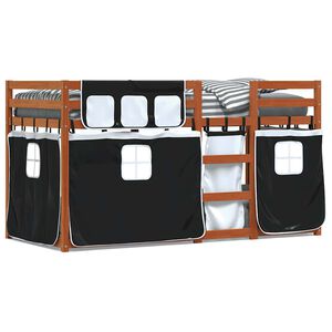 vidaXL Køyeseng for barn gardiner hvit og svart 90x200 cm heltre furu