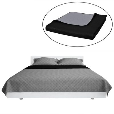 Tosidig vattert sengeteppe svart/grå 230 x 260 cm