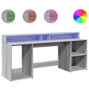 vidaXL Skrivebord med LED-lys gr&aring; sonoma 200x55x91 cm konstruert tre