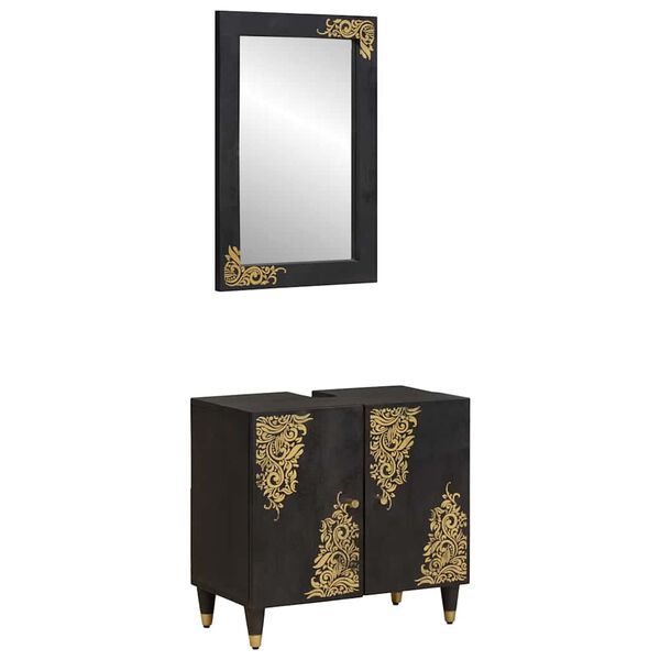 vidaXL Baderomsskapsett Veggmontert 2 pcs Svart Massiv mango tre