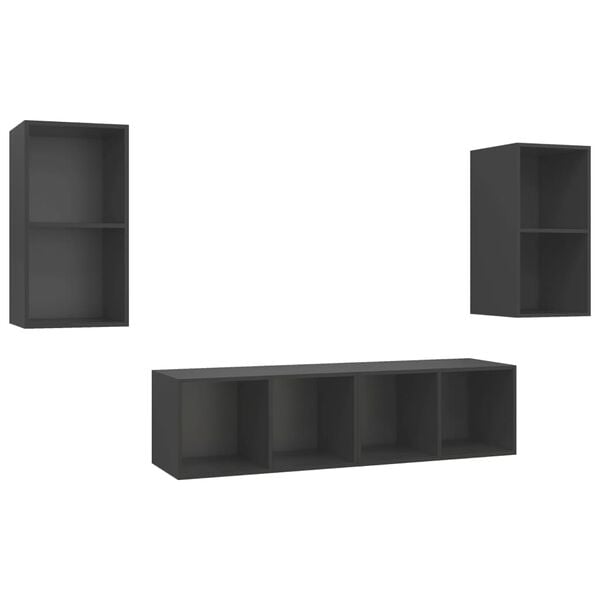 vidaXL Vegghengte TV-benker 4 stk gr&aring; konstruert tre