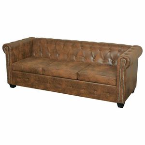 vidaXL Chesterfield Sofa 3-seter Brun Kunstl&aelig;r