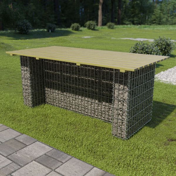 vidaXL Hagebord med st&aring;lgabion 180x90x74 cm furu