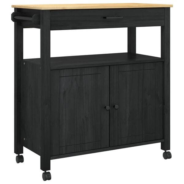 vidaXL Kjøkkenvogn Ensfarget Svart 88,5 x 40 x 48 cm