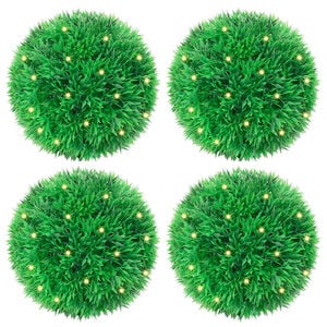 vidaXL Kunstige buksbomballer med LED-lys 4 stk gr&oslash;nn 12 cm