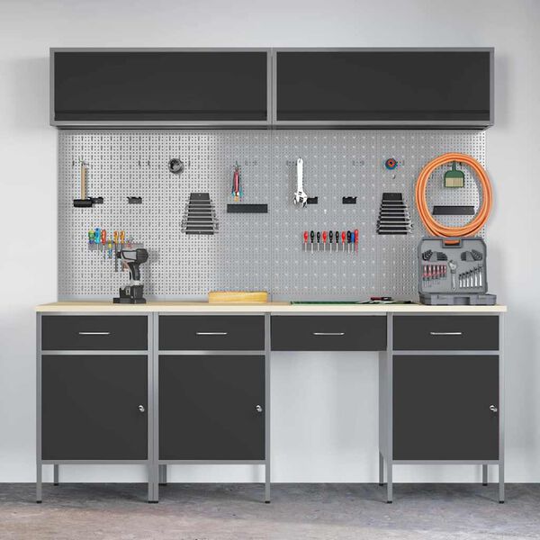 vidaXL Sett med arbeidskabinetter med skuff med lagring 10 pcs Svart