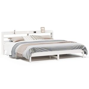 vidaXL Sengeramme med madrass hvit 200x200 cm heltre furu