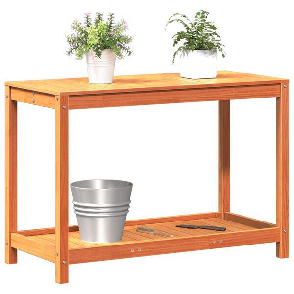 vidaXL Pottebord med hylle voksbrun 108x50x75 cm heltre furu