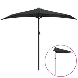 vidaXL Balkongparasoll med aluminiumsstang svart 270x144x222 cm halv