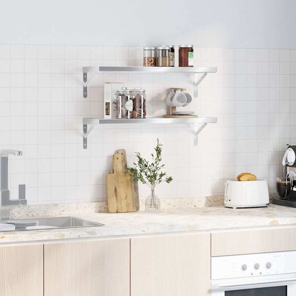 vidaXL Vegghyller 2 stk 75x23,5 cm s&oslash;lv rustfritt st&aring;l