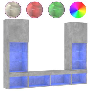 vidaXL Vegghengte TV-enheter med LED 5 deler betonggr&aring; konstruert tre