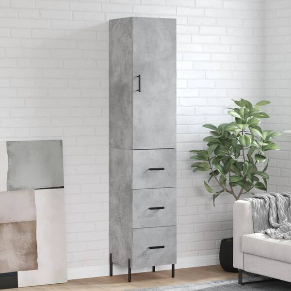 vidaXL Highboard betonggr&aring; 34,5x34x180 cm konstruert tre