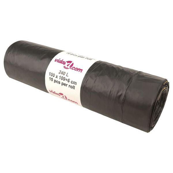 vidaXL Søppelposer med snorer 250 stk svart 240 L