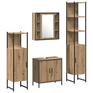 vidaXL Baderomsinnredningssett med hylle 4 pcs Brun Konstruert tre