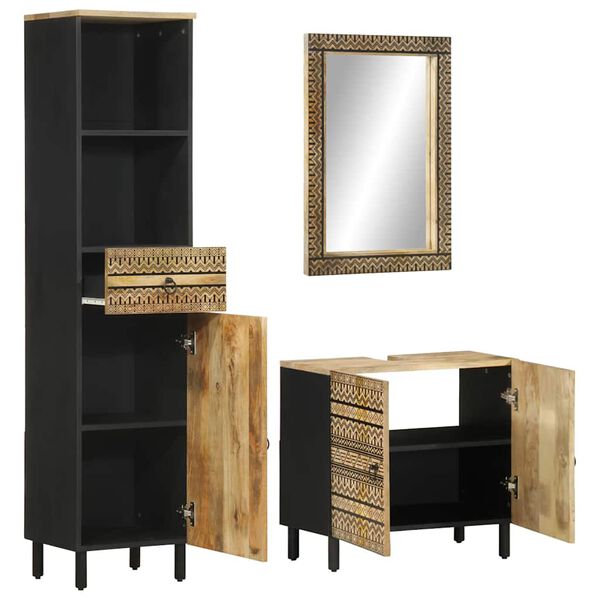 vidaXL Baderomsskapsett 3 deler heltre mango