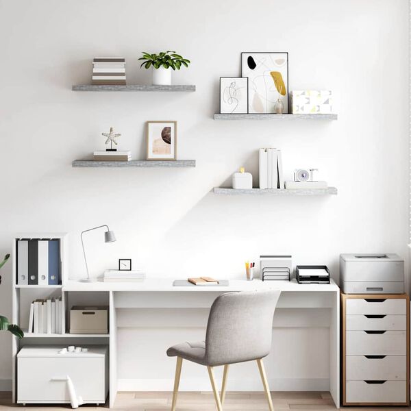 vidaXL Flytende vegghyller 4 stk betonggr&aring; 80x23,5x3,8 cm MDF