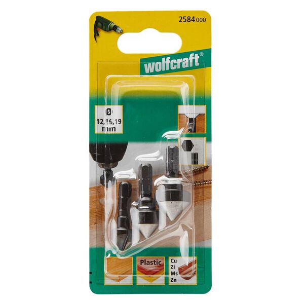 wolfcraft Forsenkerboresett 3 stk stål 2584000