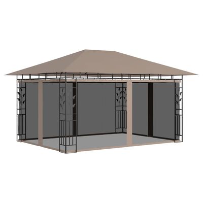 vidaXL Paviljong med myggnett 4x3x2,73 m gråbrun 180 g/m²