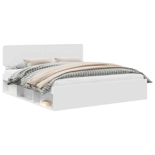 vidaXL Sengestamme med hodegjerde Hvit 200 x 200 cm Massiv furu