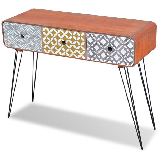 vidaXL Konsollbord med 3 skuffer brun