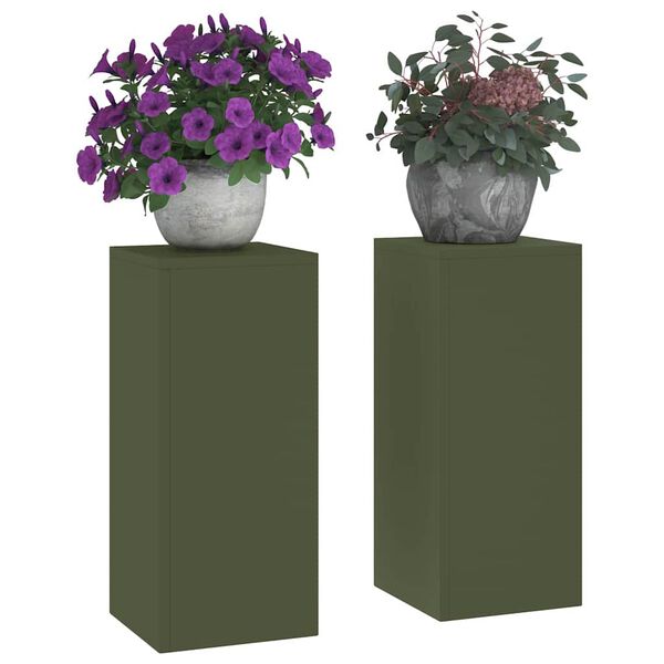 vidaXL Planteholder 2 pcs Olivengrønn 24 x 24 x 55 cm Stål