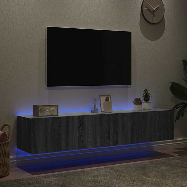 vidaXL TV-benker med LED-lys 2 stk gr&aring; sonoma 80x35x31 cm