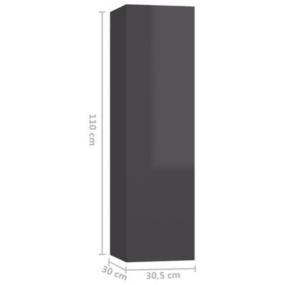 vidaXL TV-benker 4 stk høyglans grå 30,5x30x110 cm sponplate