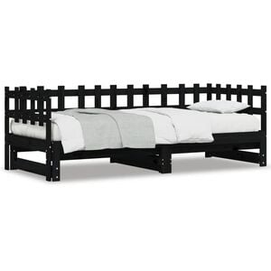 vidaXL Uttrekkbar dagseng svart 2x(80x200) cm heltre furu