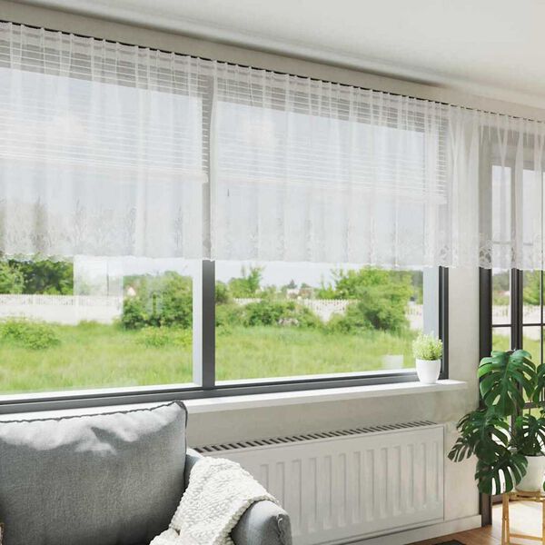 vidaXL Blondegardin med gardiner Blomster Hvit 100x750cm Polyester