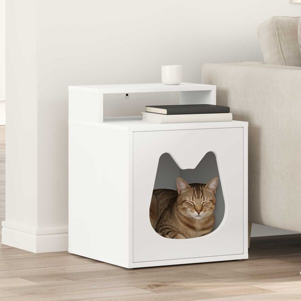 vidaXL Katt Hus Hvit 42,5 x 40 x 53,5 cm Konstruert tre