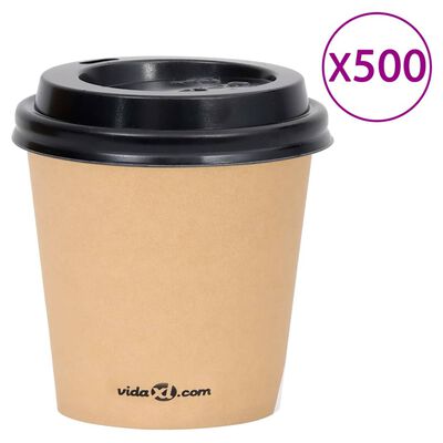 vidaXL Kaffepapirkopper med lokk 120 ml 500 stk brun