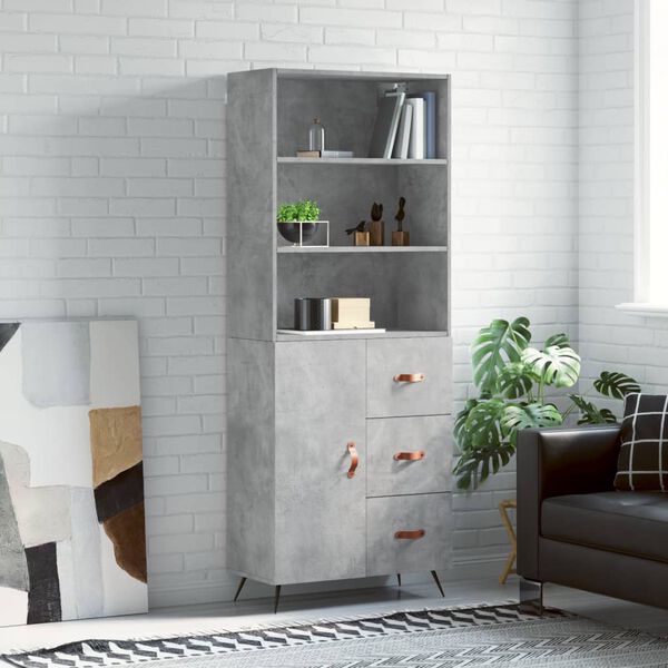 vidaXL Highboard betonggr&aring; 69,5x34x180 cm konstruert tre