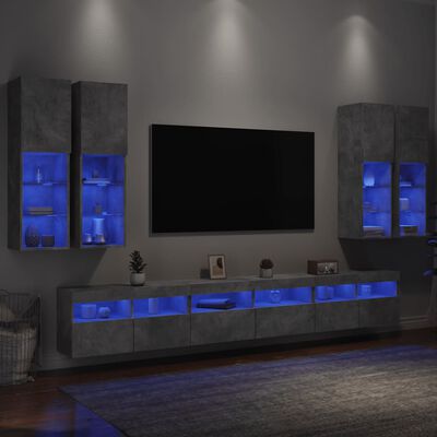 vidaXL Vegghengte TV-benker med LED 3 stk betonggrå