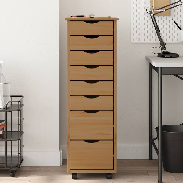 vidaXL Rulleskap med skuffer MOSS honningbrun heltre furu