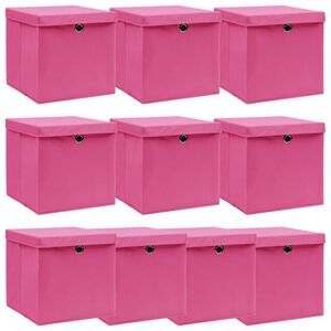 vidaXL Oppbevaringsbokser med lokk 10 stk rosa 32x32x32 cm stoff