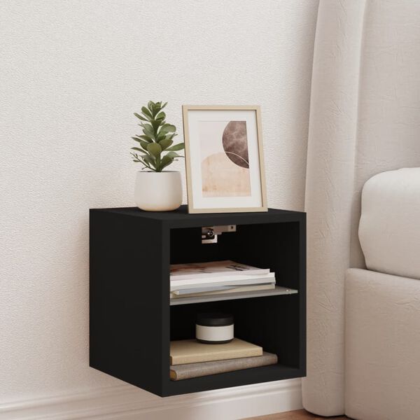 vidaXL Vegghengt TV-benk med LED svart 30x28,5x30 cm