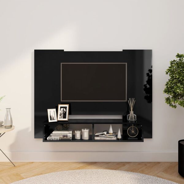 vidaXL Veggmontert TV-benk h&oslash;yglans svart 120x23,5x90cm konstruert tre