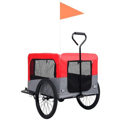 vidaXL Sykkeltilhenger og joggevogn for kjæledyr 2-i-1 rød og grå