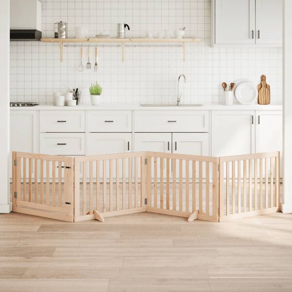 vidaXL Hundegrind med d&oslash;r sammenleggbar 4 paneler 320 cm poppeltre