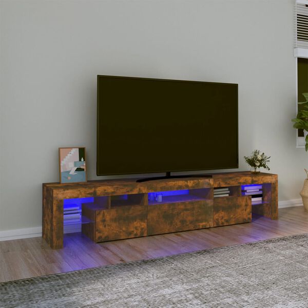 vidaXL TV-benk med LED-lys r&oslash;kt eik 200 x 36,5 x 40 cm