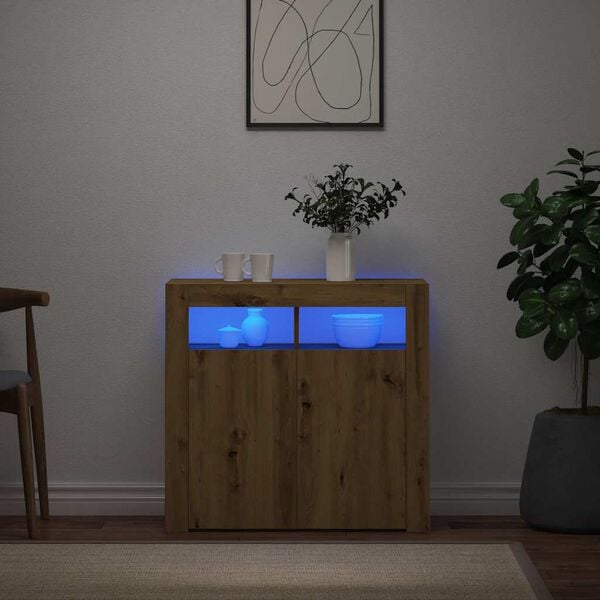 vidaXL Skjenk med LED-lys artisan eik 80x35x75 cm konstruert tre