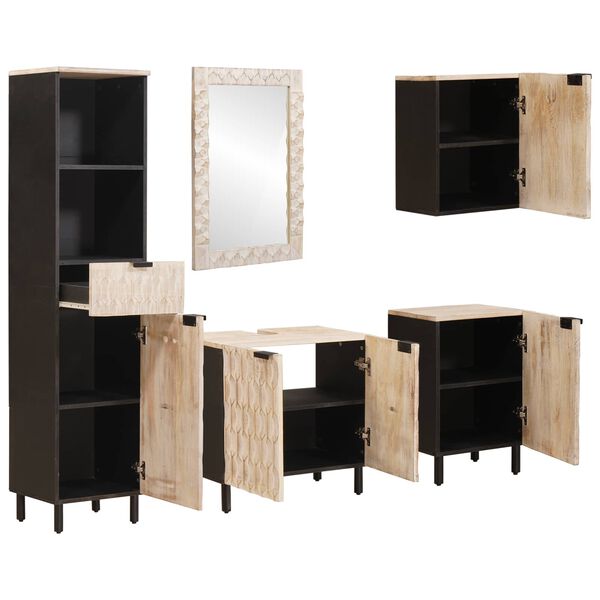 vidaXL Badev&aelig;relses Sett 5 pcs Hvit Vask Finish Massiv mango tre