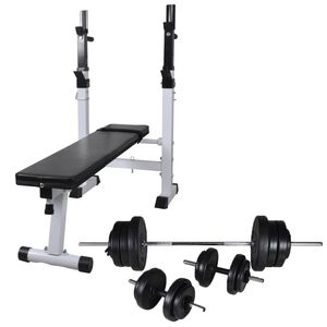 vidaXL Treningsbenk med vektstativ, vektstang og manualsett 60,5 kg