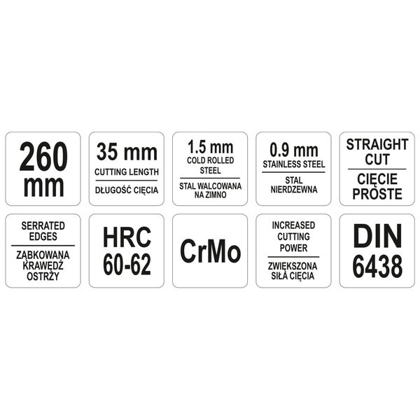 YATO Metallsaks Figure rett 260 mm gul
