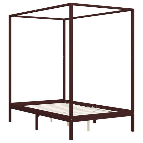 vidaXL Himmelsengramme med 4 skuffer m&oslash;rkebrun furu 140x200 cm