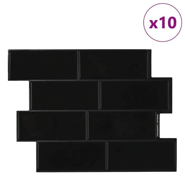 vidaXL Subway-flis 10 pcs Svart 29.4 x 21.4 cm Polyuretan og PET