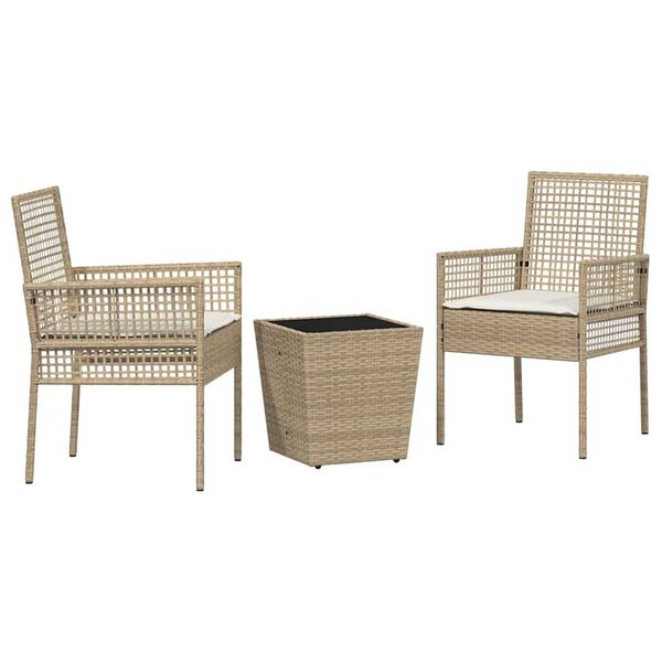 vidaXL Hage Bistro Sett 3 pcs Beige Poly rattan