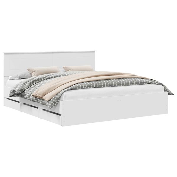 vidaXL Sengestamme med skuff med lagring Hvit 200 x 200 cm Ingeni&oslash;rtre